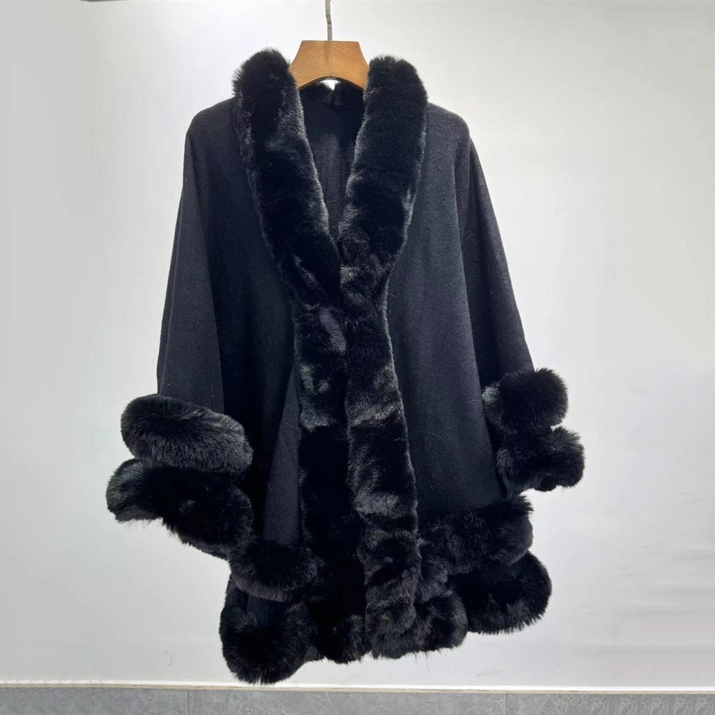 Solid color fur collar cape