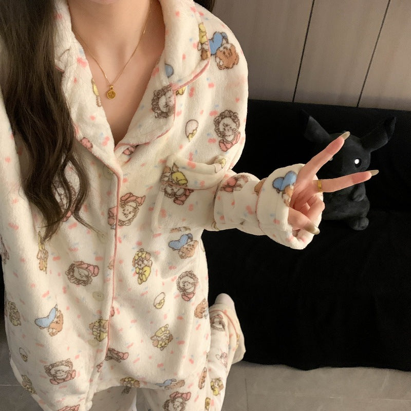 Women's Cartoon Coral Fleece Pajama Set