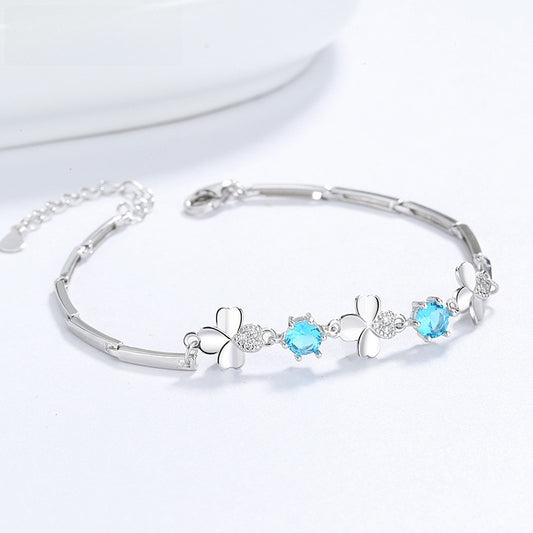 Sterling Silver Clover Bracelet with Zircon