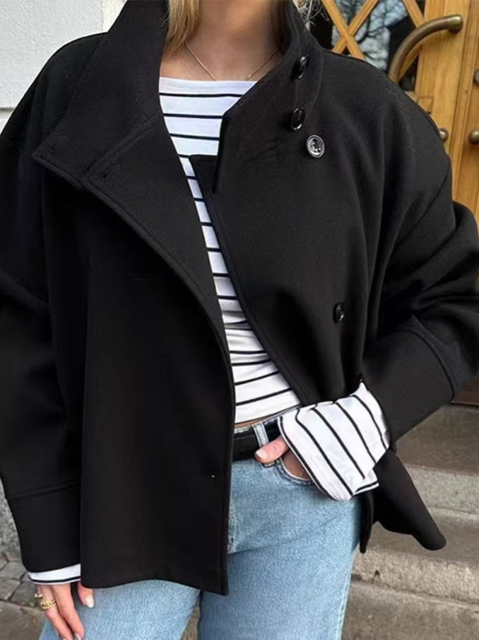 Women's Wool Coat with Stand Collar