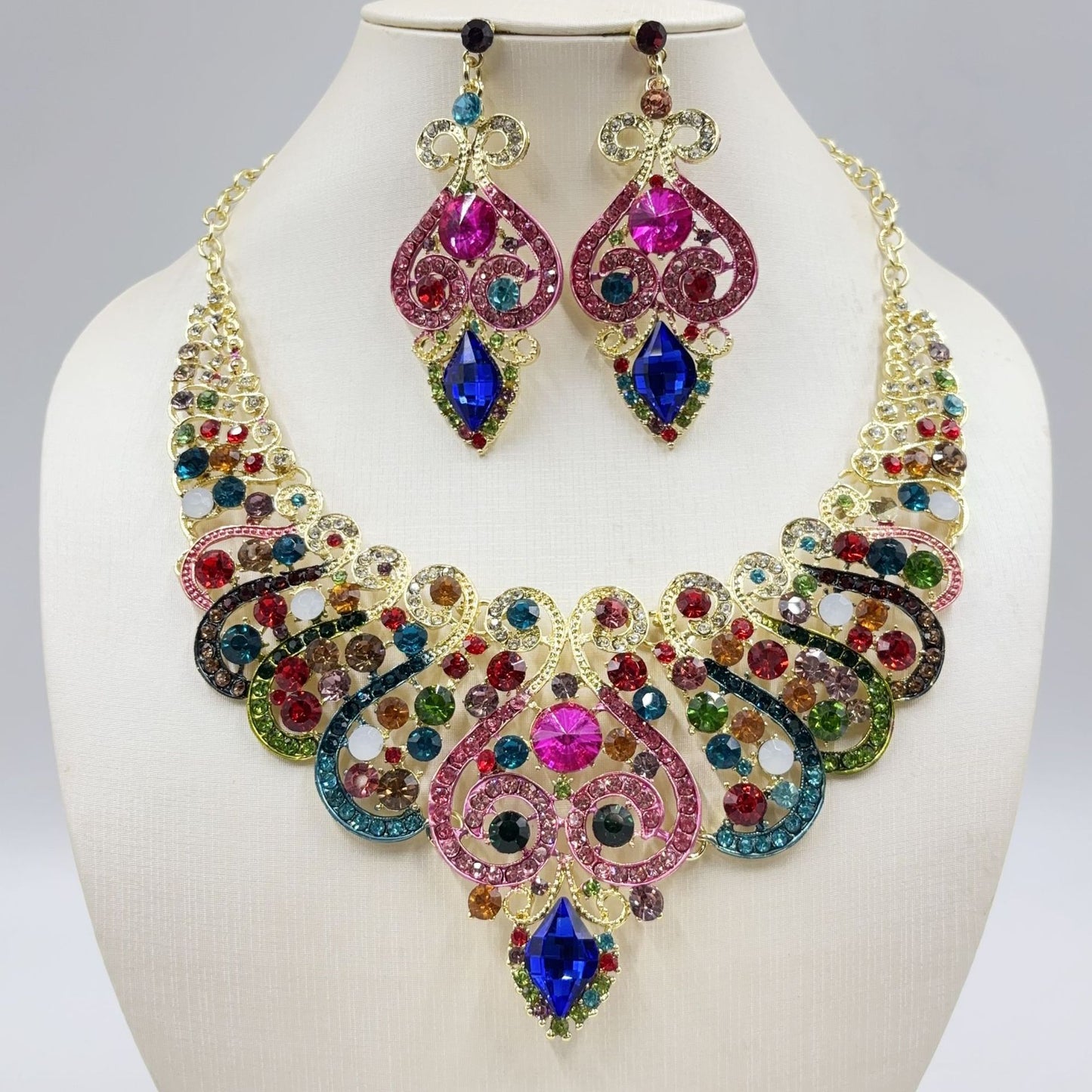 Full diamond necklace and earrings set