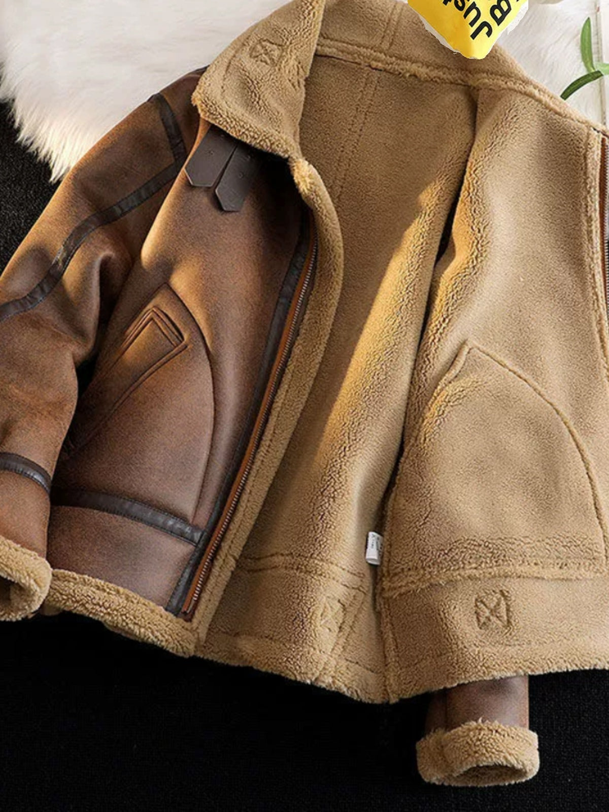 Men's Fur-Lined Leather Motorcycle Jacket