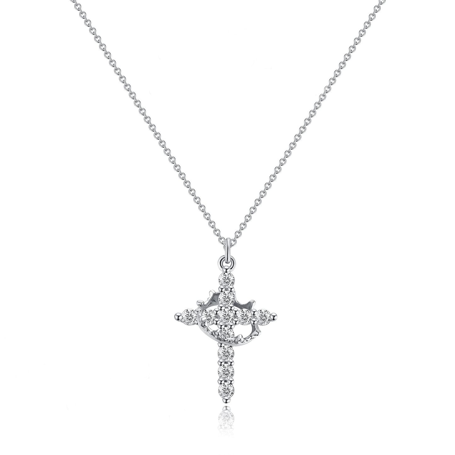 Sterling silver full diamond cross necklace