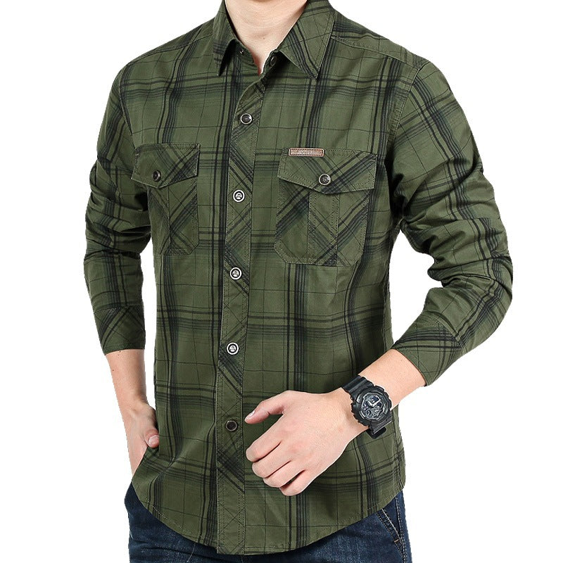 Mens Printed Plaid Long Sleeve Cotton Shirt