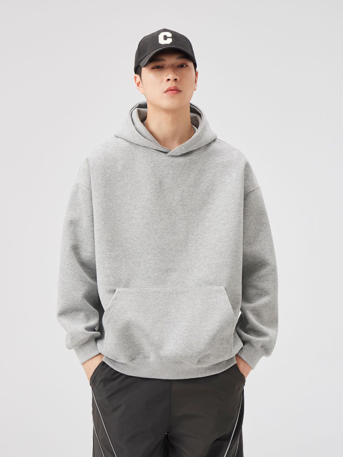 Solid-color hooded sweatshirt