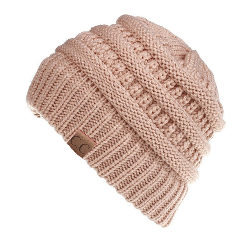 Ponytail Patch Knitted Winter Hat