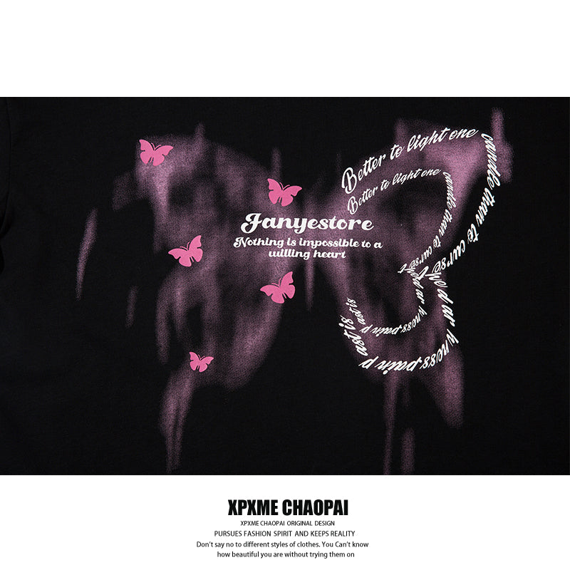 Blurred Butterfly Print Cotton Short-Sleeve T-Shirt