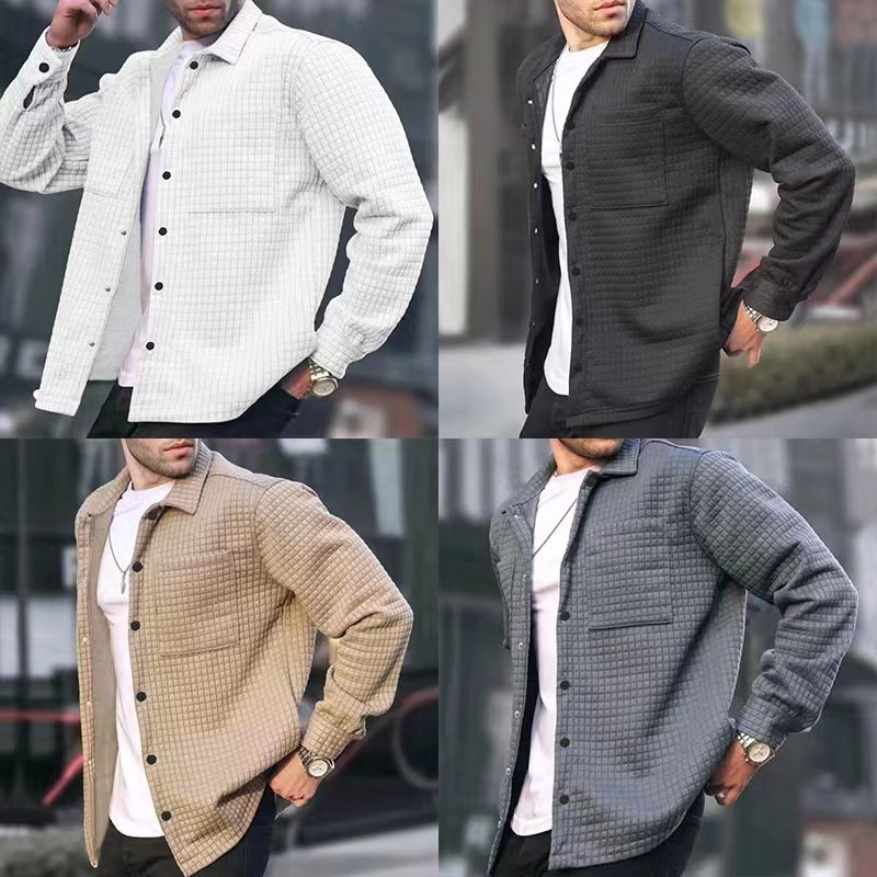 Men's Cardigan Small Square Long-Sleeved Shirt Jacket