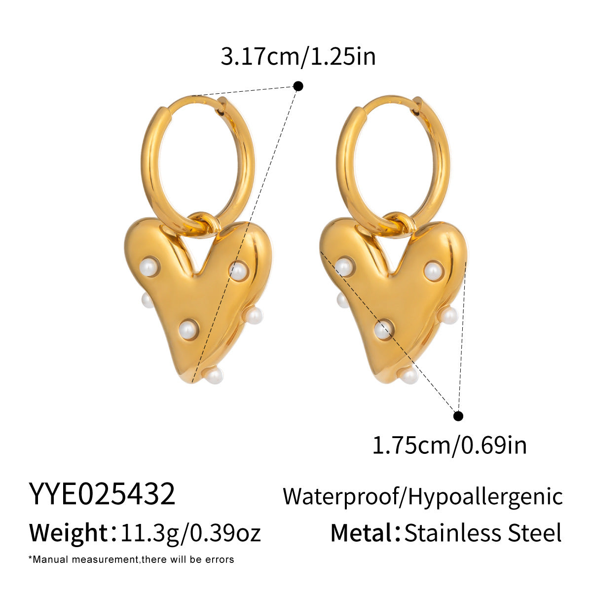 Heart Shell Bead Gold Plated Earrings