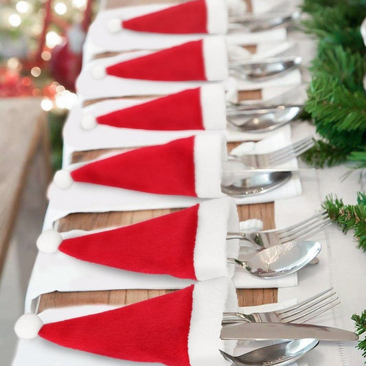 Christmas Hat Fork & Knife Cover Decoration