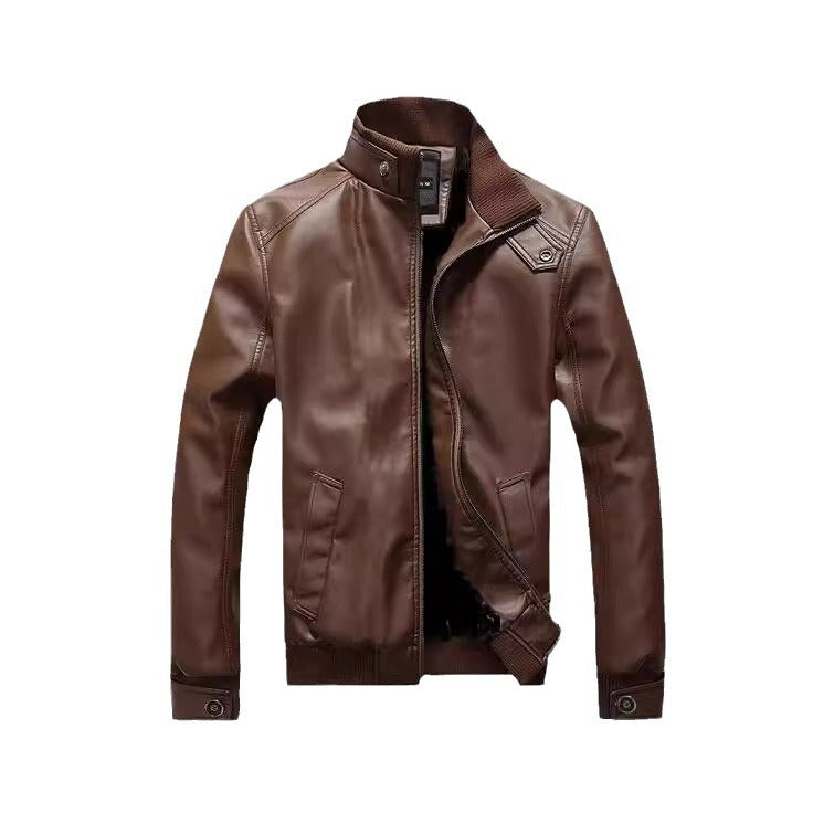 Men's stand-up collar leather jacket