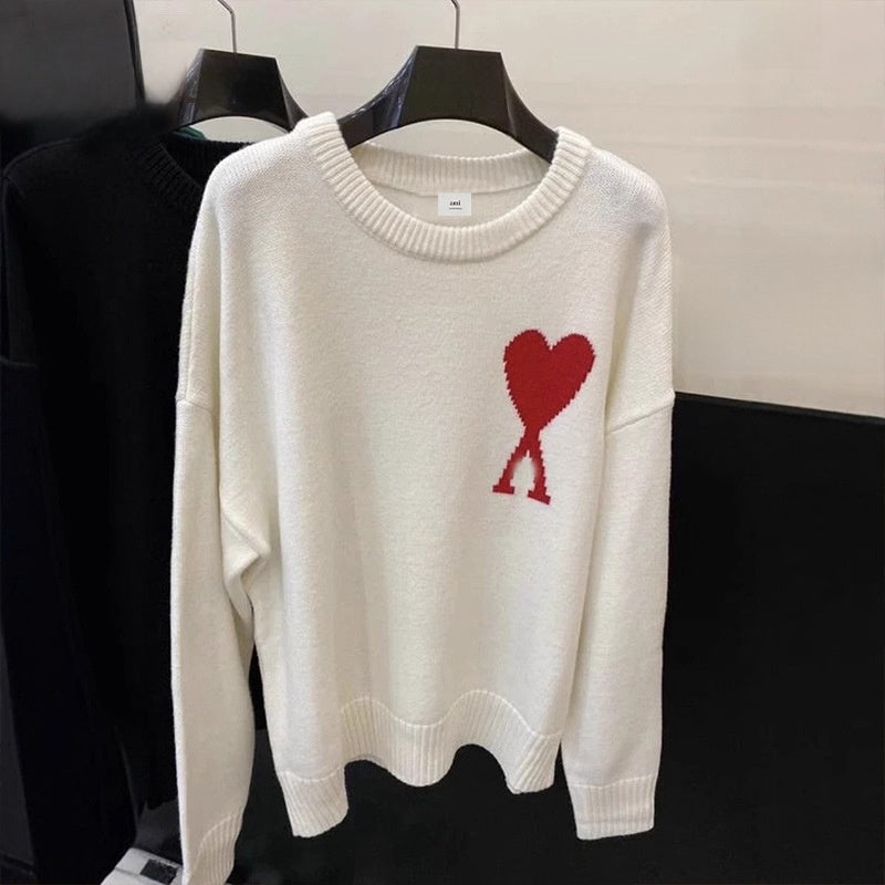 Men's Heart Jacquard Pullover Knitwear