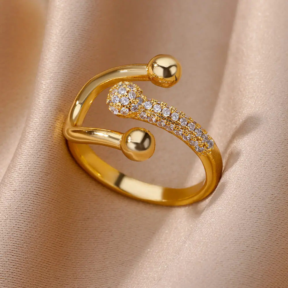 18K Gold-Plated Zircon Leaf Open Ring for Women