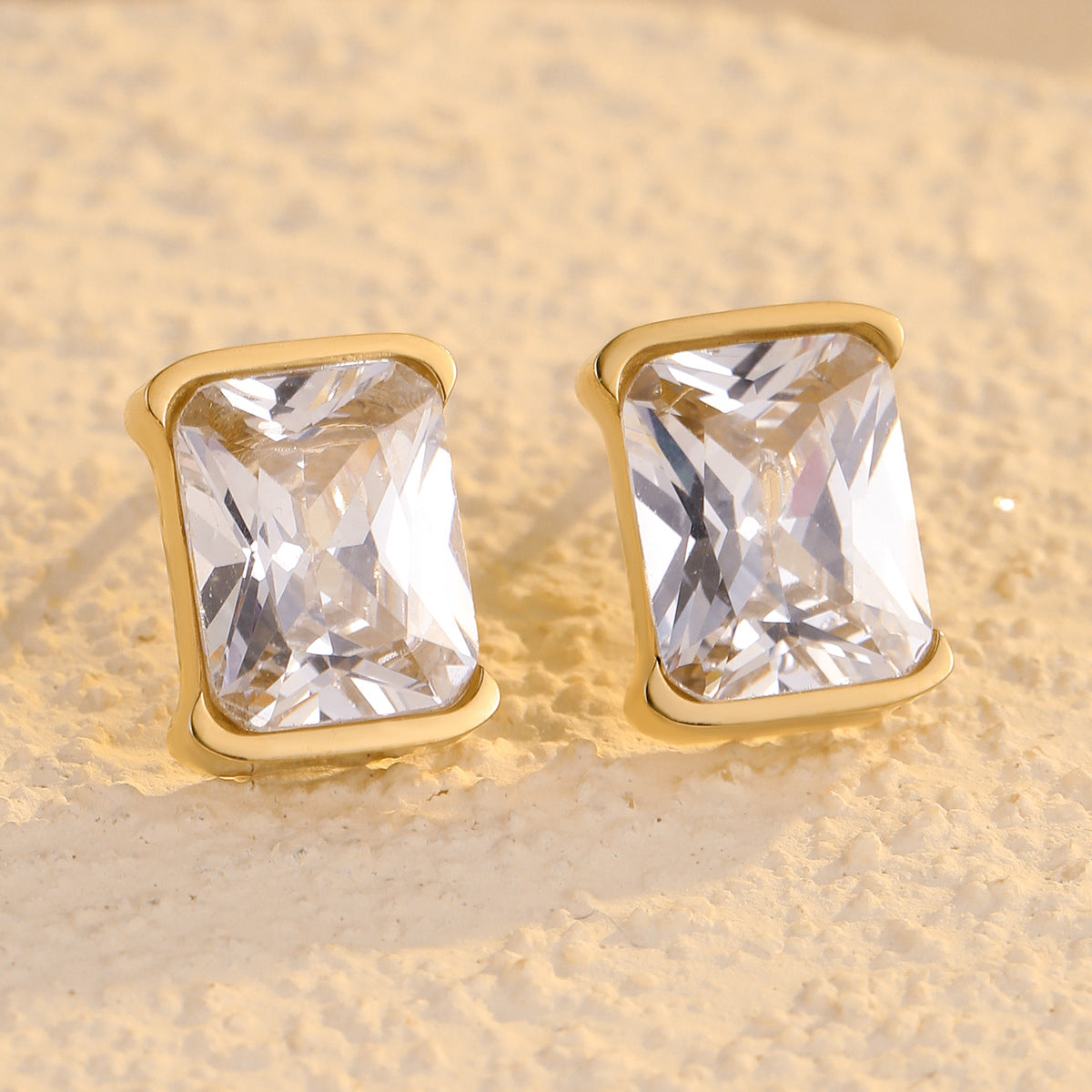 Niche Simple Titanium Steel Square Zircon Earrings Cross-Border Popular Same Style Ladies Non-Fading Stainless Steel Earrings Earrings