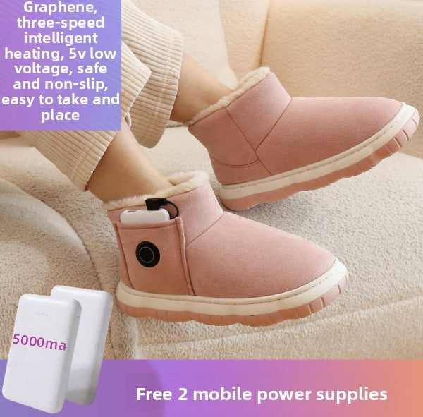 Graphene USB Rechargeable Electric Heating Shoes with Portable Power Bank