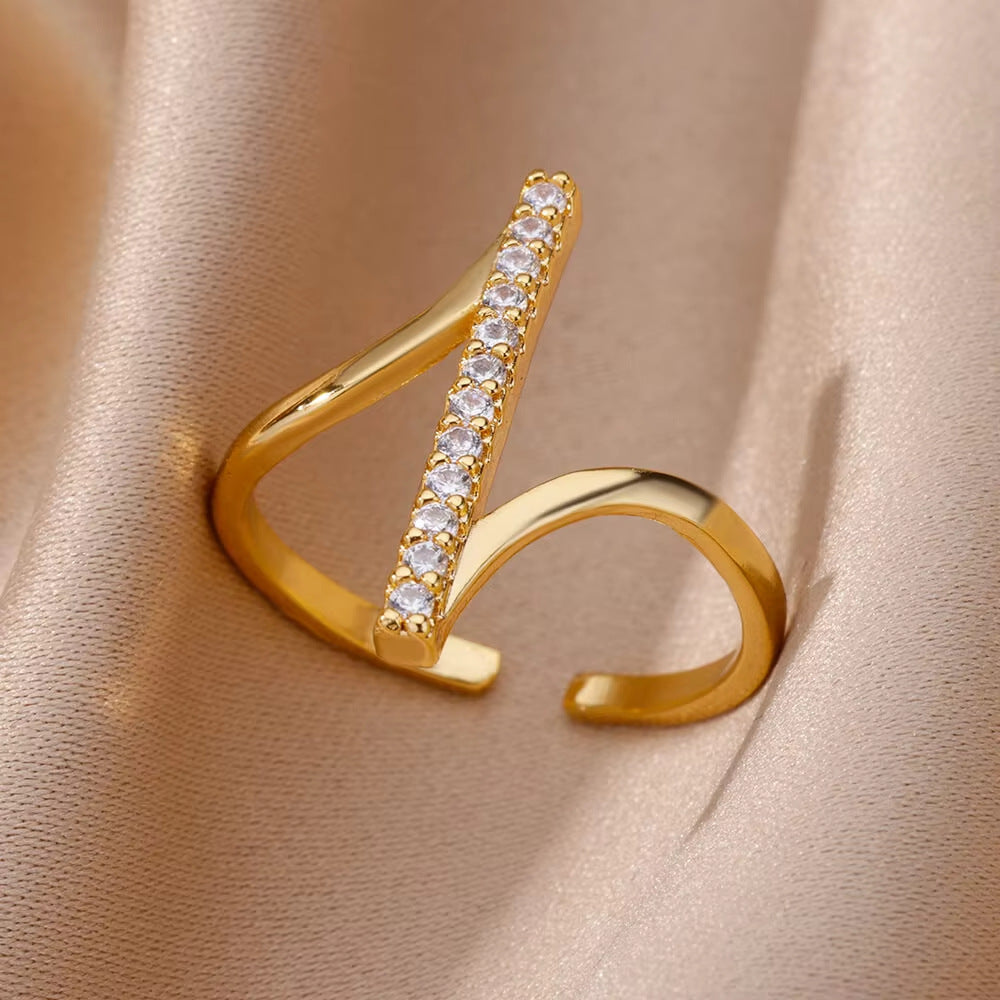 18K Gold-Plated Zircon Leaf Open Ring for Women