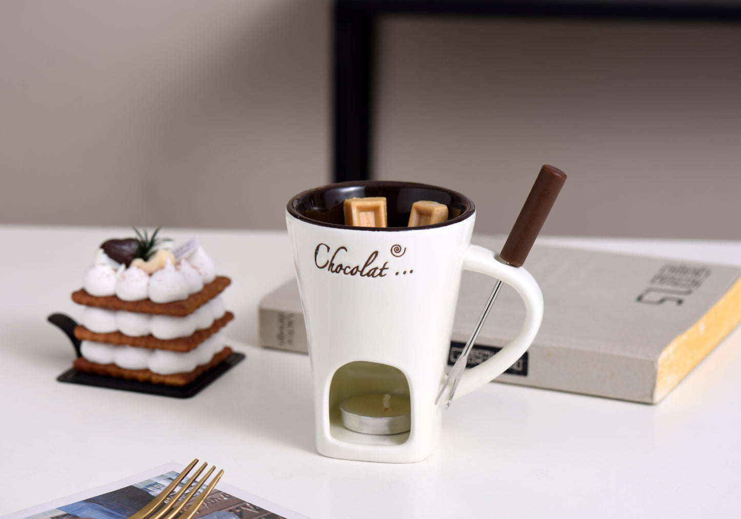 Ceramic Fondue Cup for Chocolate Cheese and Ice Cream