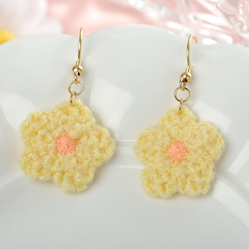 Forest Style Knitted Sunflower Earrings