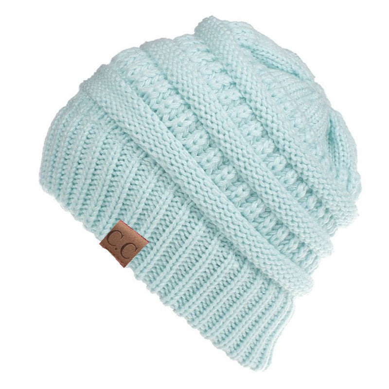 Ponytail Patch Knitted Winter Hat