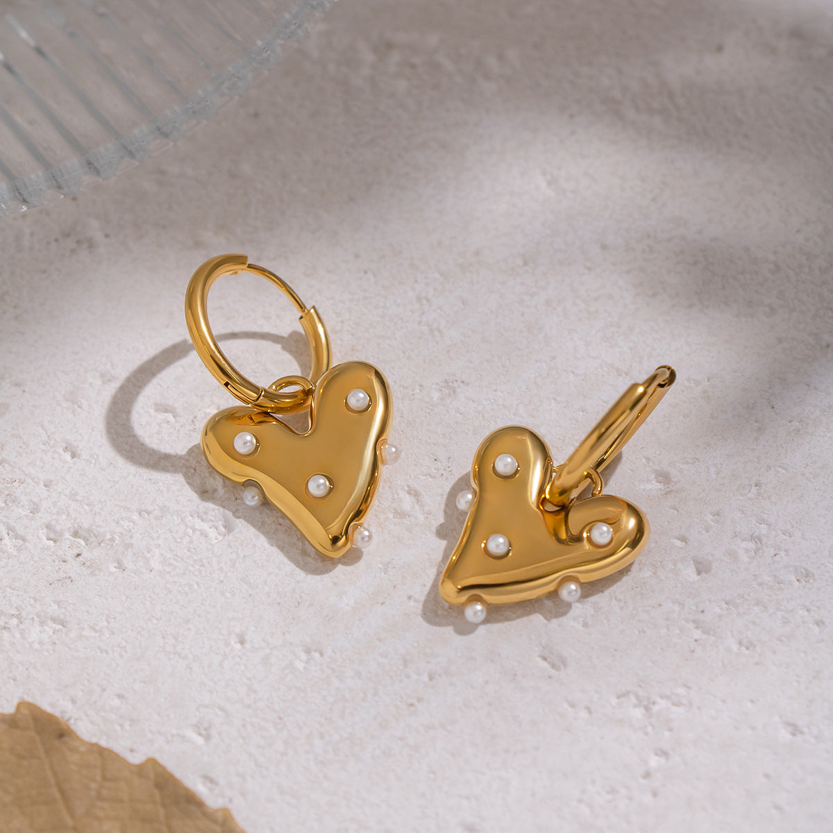 Heart Shell Bead Gold Plated Earrings