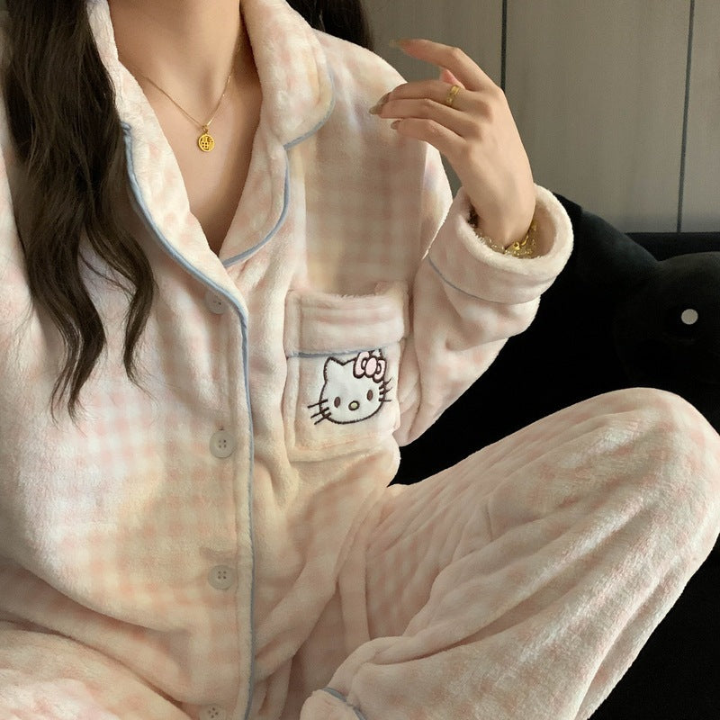 Women's Cartoon Coral Fleece Pajama Set