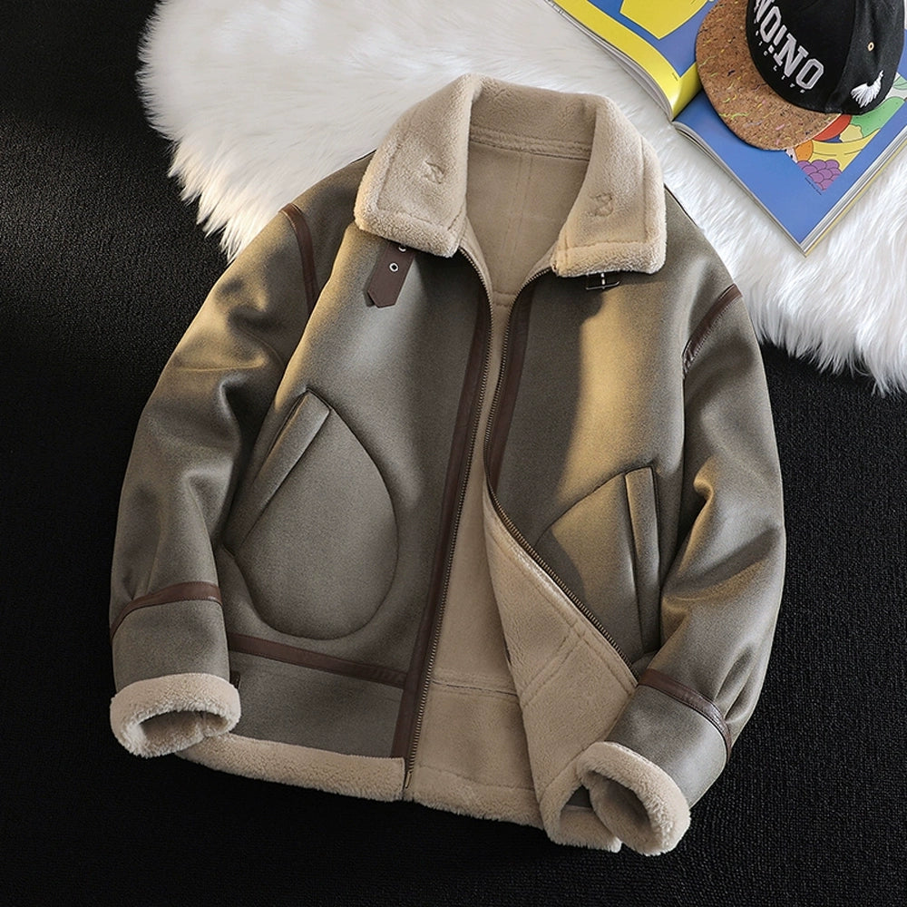 Men's Fur-Lined Leather Motorcycle Jacket