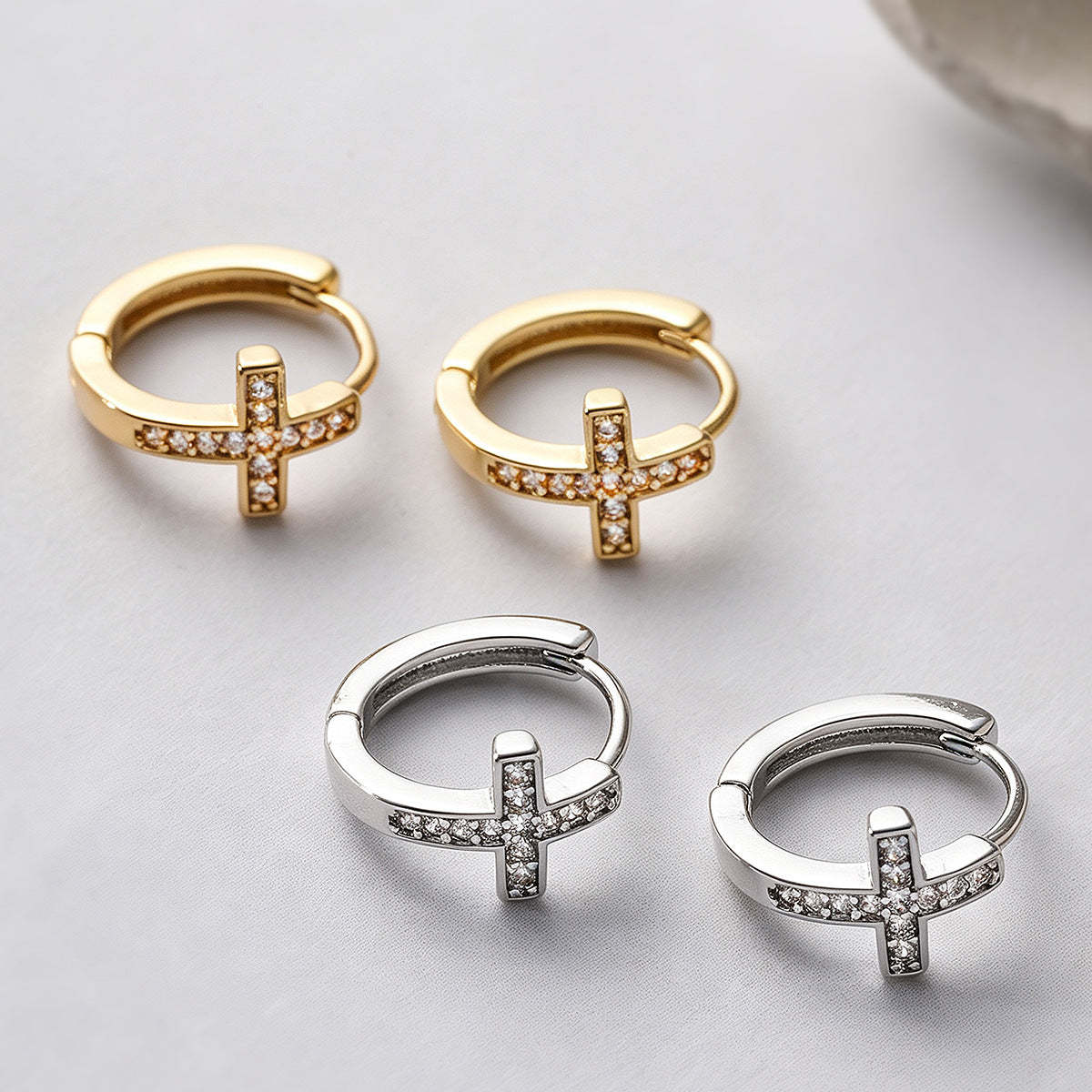 Geometric Cross Zircon Earrings