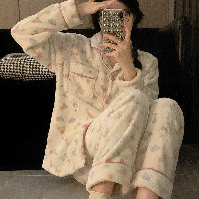 Women's Cartoon Coral Fleece Pajama Set