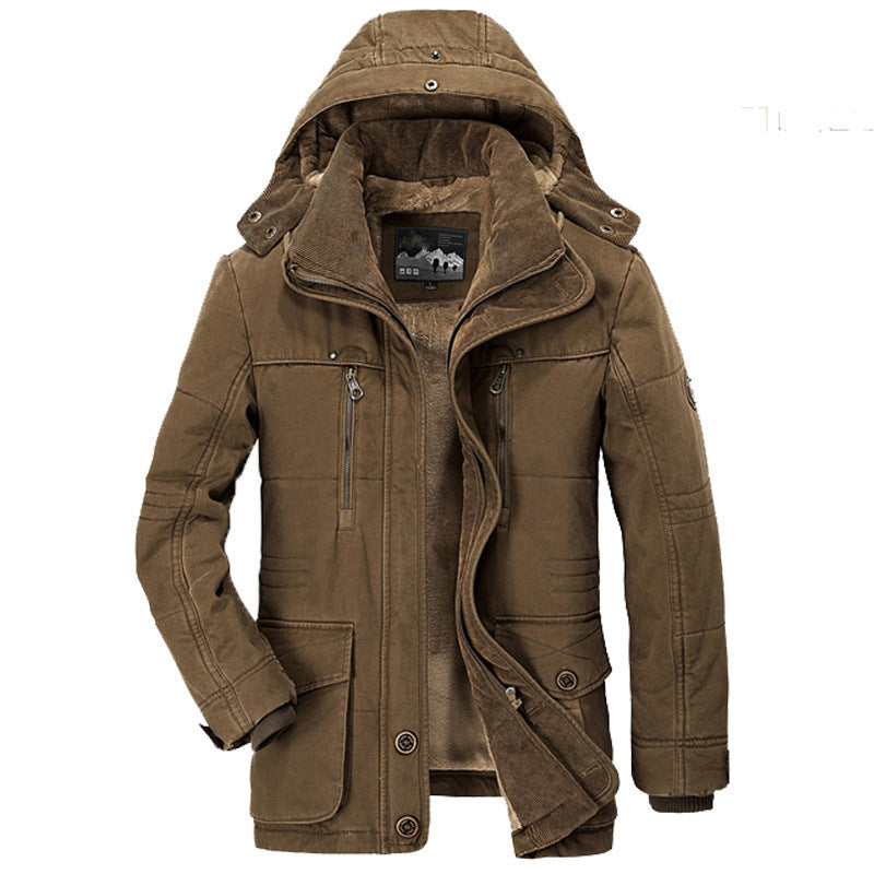 Men's Thickened Hooded Cotton Jacket with Multi-Pockets