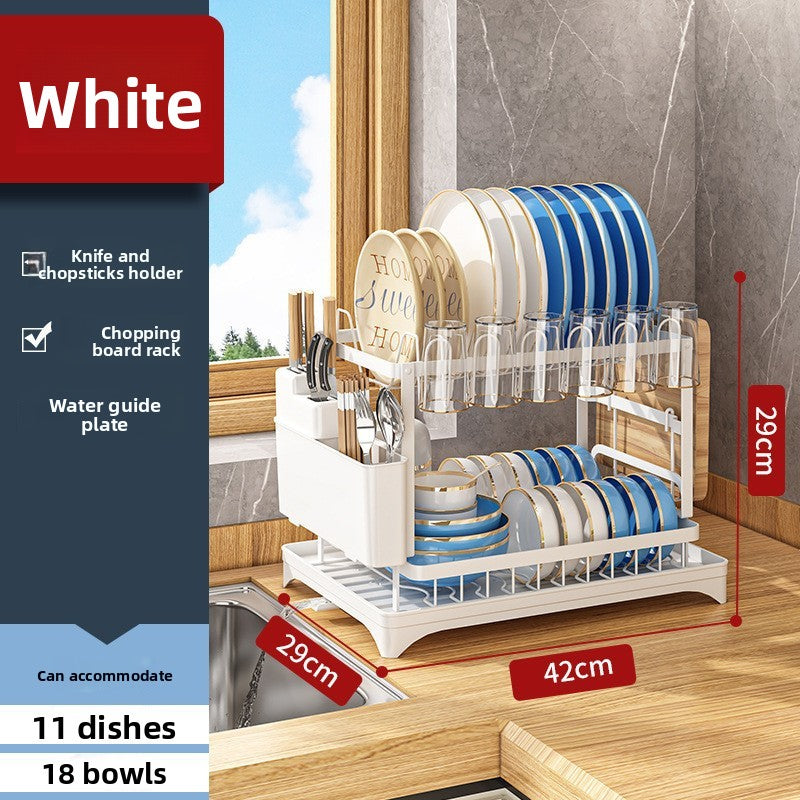 Kitchen Dish Rack with Drainage, Multilayer Storage for Dishes and Cups