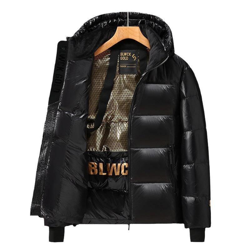 Black Gold Hooded Down Jacket for Men and Women
