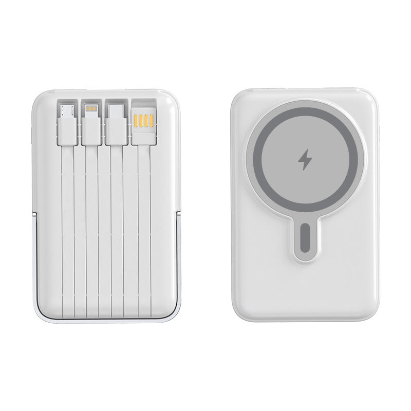Magnetic Stand Power Bank with Wireless Charging and Built-In Cable