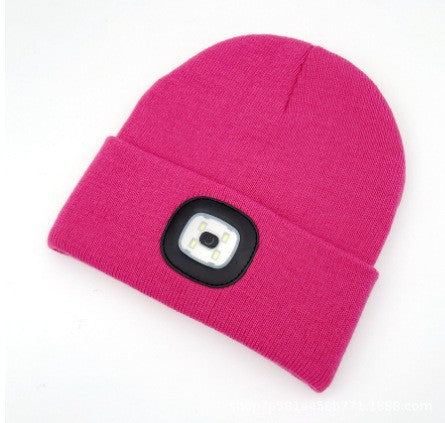 Outdoor sports LED button electronic light knitted hat
