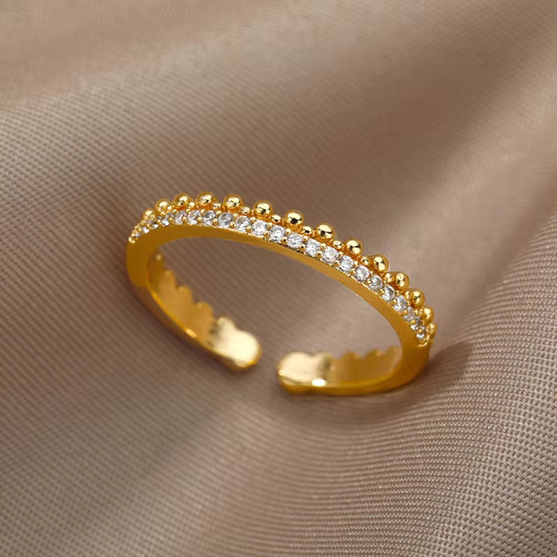 18K Gold-Plated Zircon Leaf Open Ring for Women