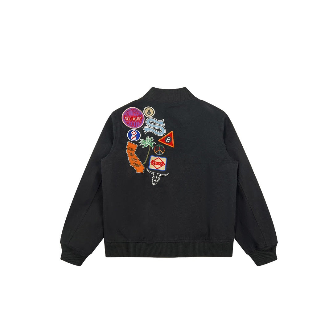 Badge patchwork embroidered baseball jacket