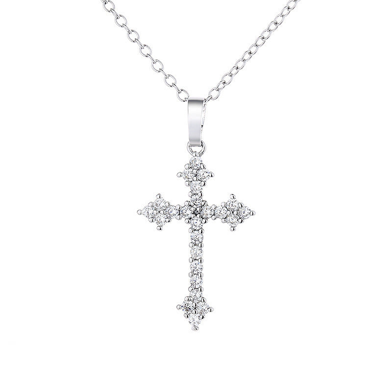 Sterling silver full diamond cross necklace