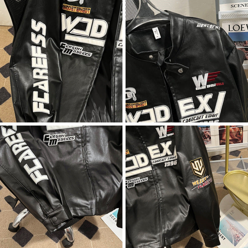 Men's Embroidered Hiphop Leather Jacket