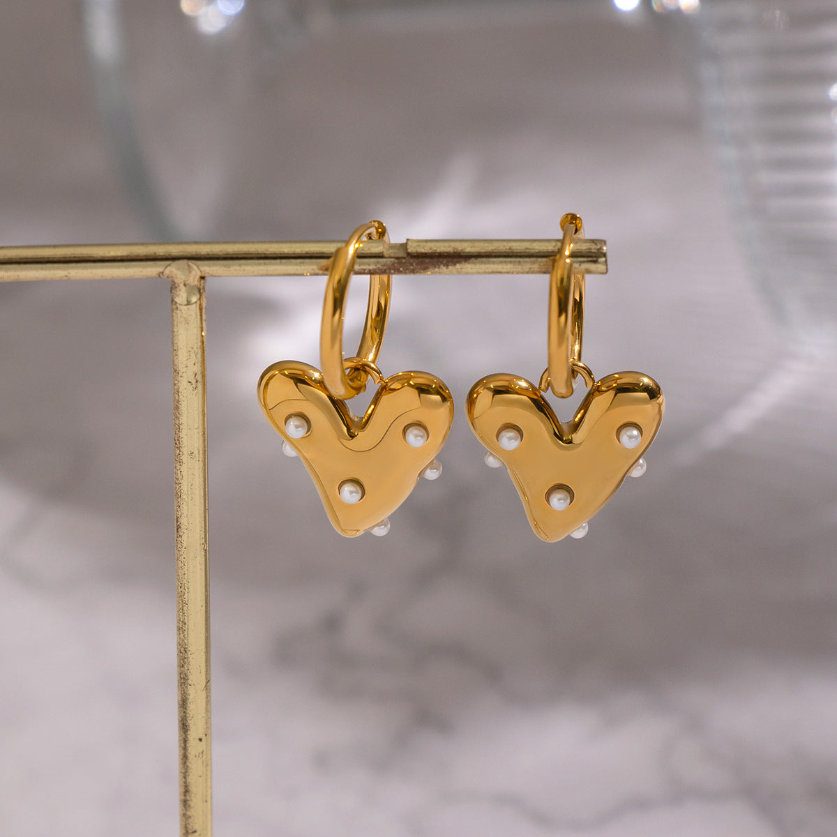 Heart Shell Bead Gold Plated Earrings