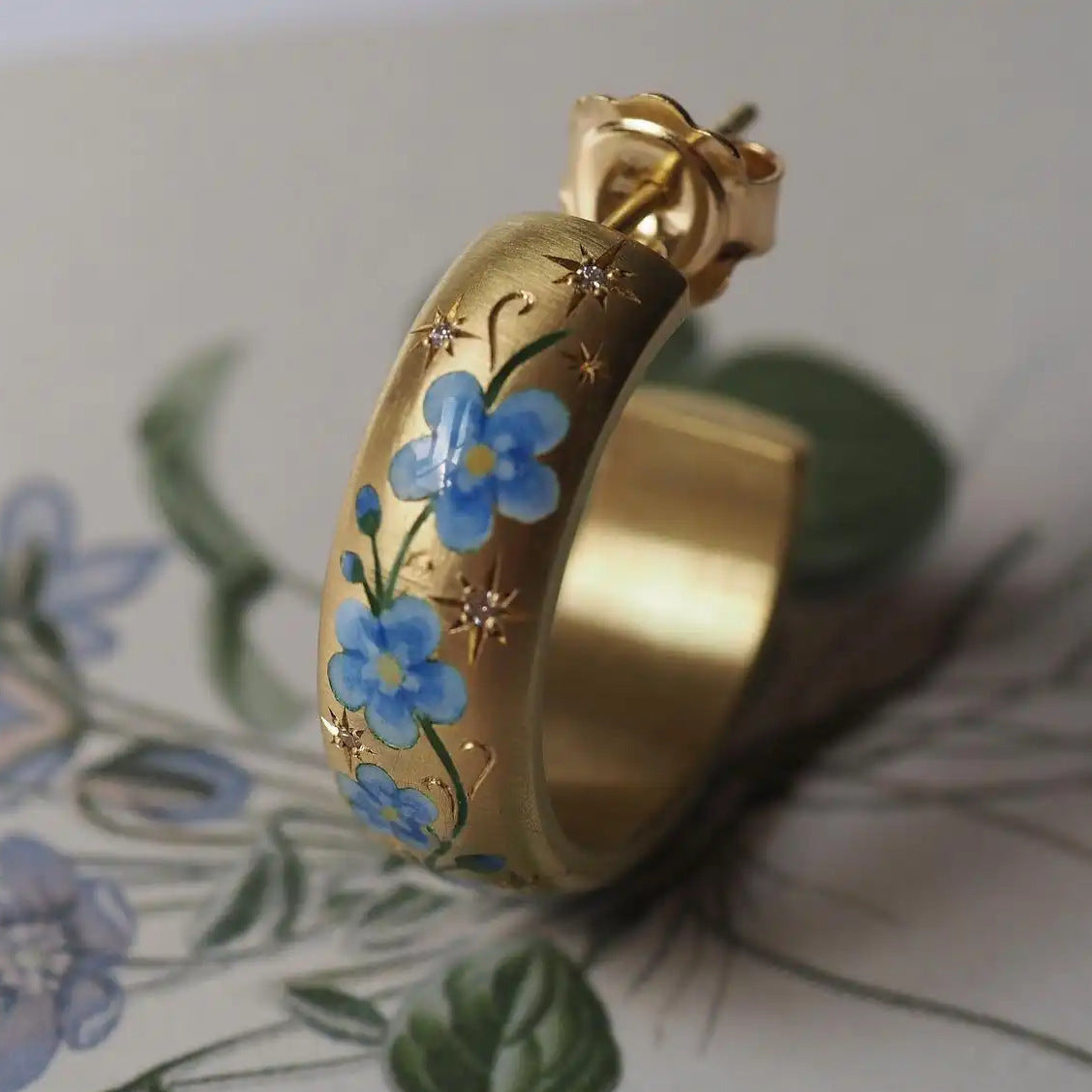 Stainless Steel Floral Painted C-Shaped Earrings