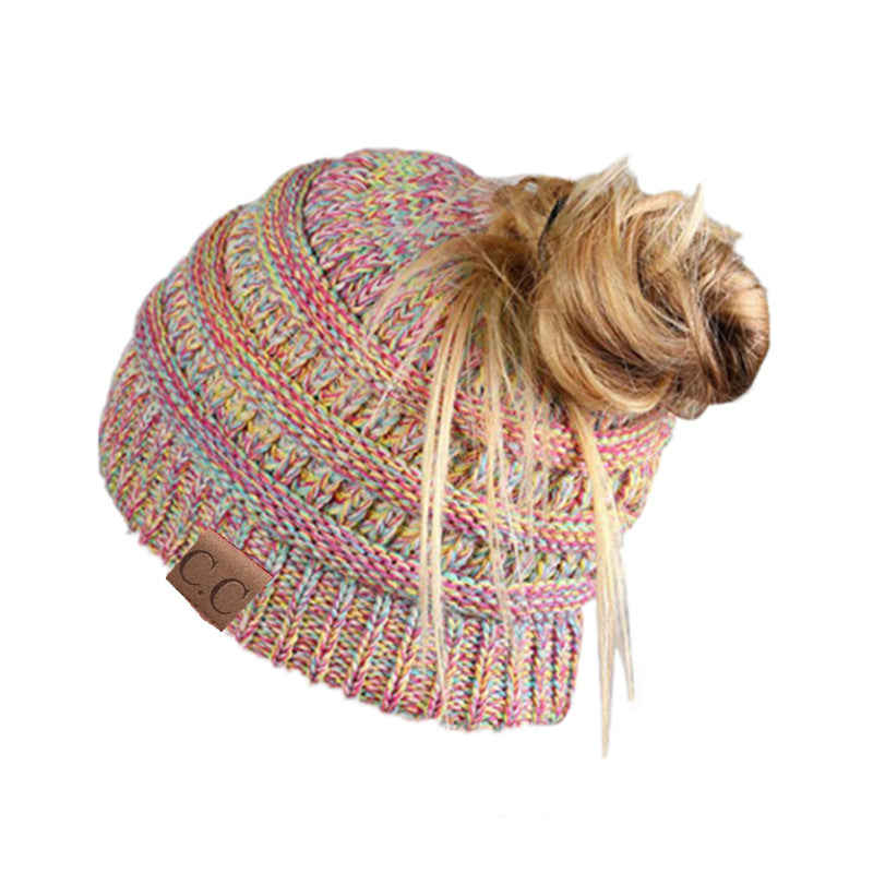 Ponytail Patch Knitted Winter Hat