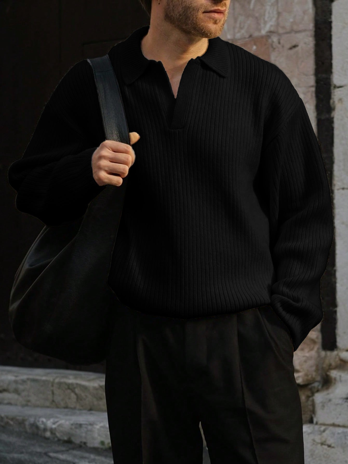 Men's Casual Knit Polo Neck Long Sleeve Sweater