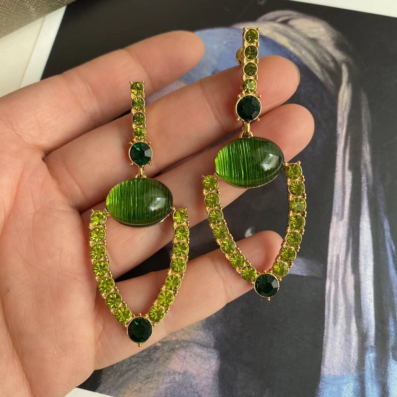 Green Textured Hollow-Out Stud Earrings