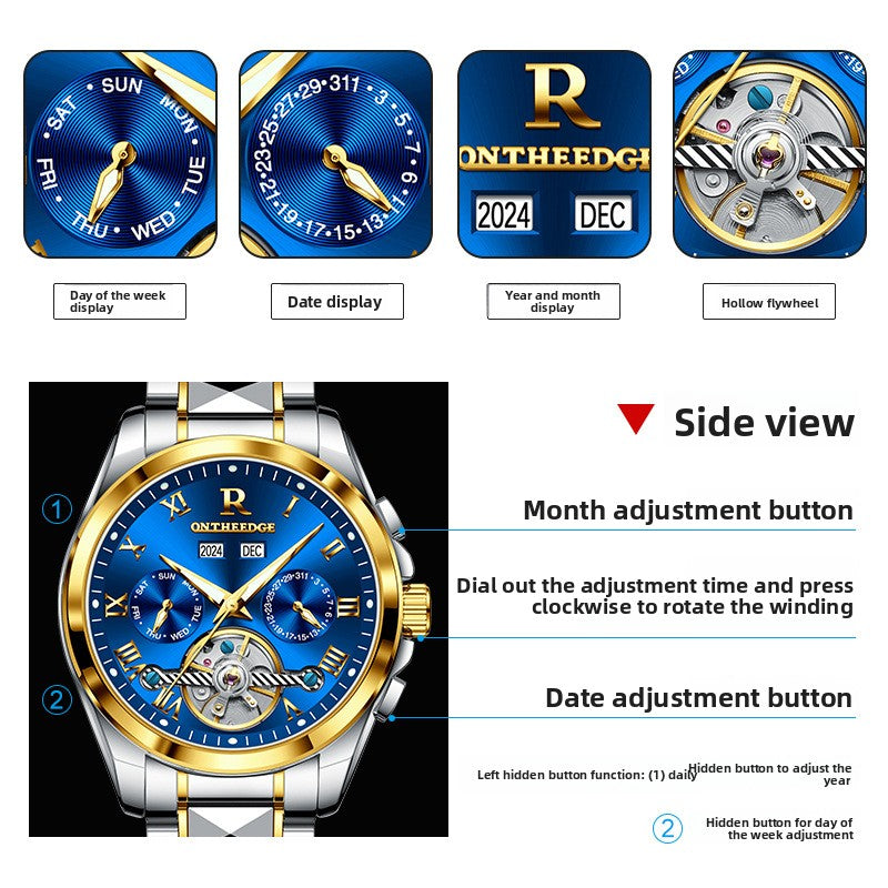 Men's Automatic Skeleton Mechanical Watch with Waterproof Feature
