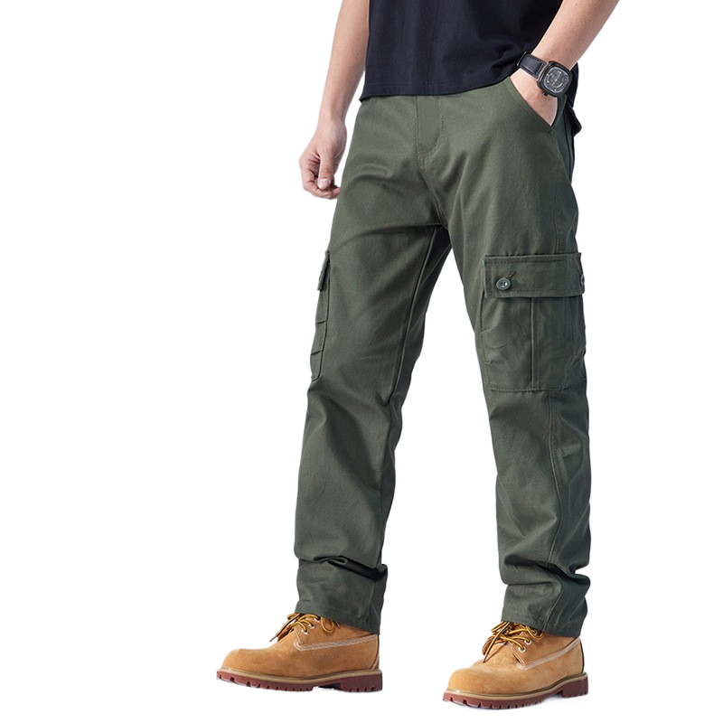 Pure cotton work pants with loose and straight fit