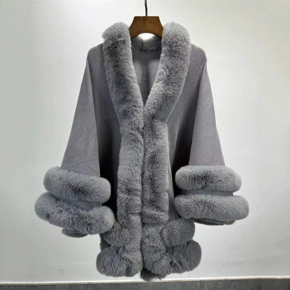 Solid color fur collar cape