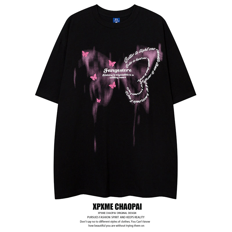 Blurred Butterfly Print Cotton Short-Sleeve T-Shirt