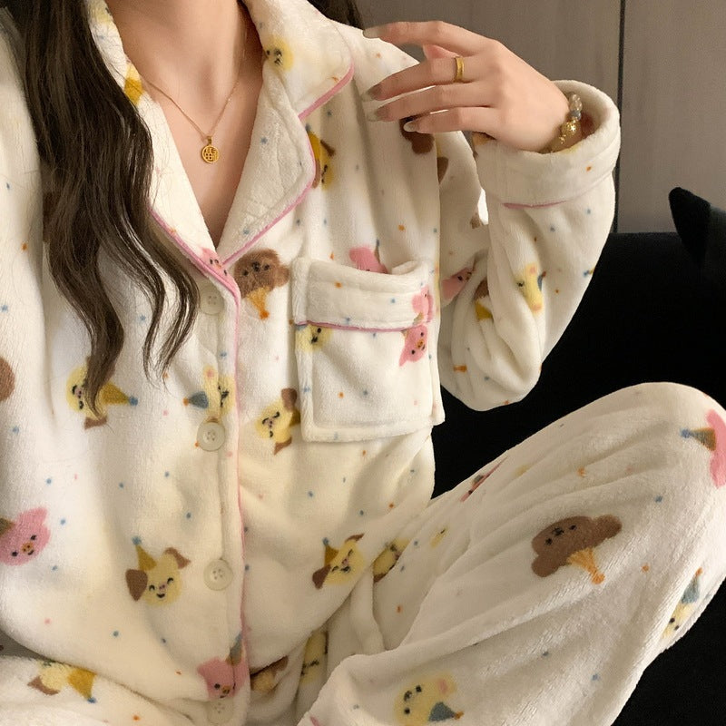 Women's Cartoon Coral Fleece Pajama Set