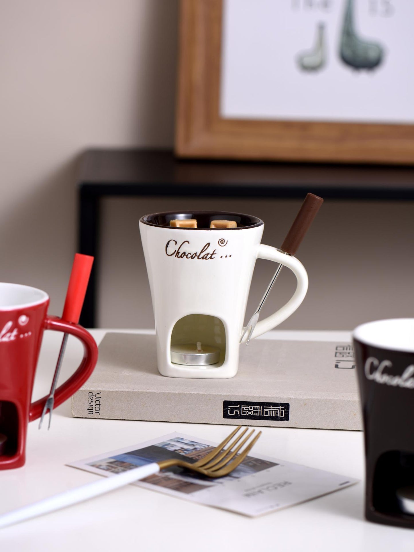 Ceramic Fondue Cup for Chocolate Cheese and Ice Cream