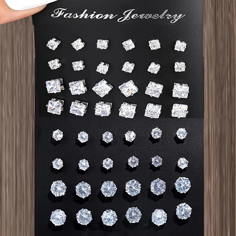 Geometric Rhinestone Earrings Set