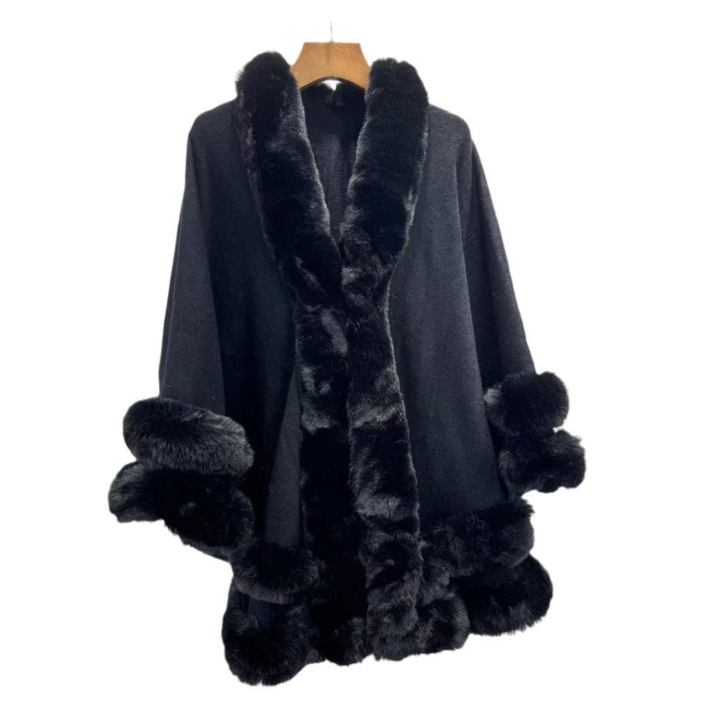 Solid color fur collar cape